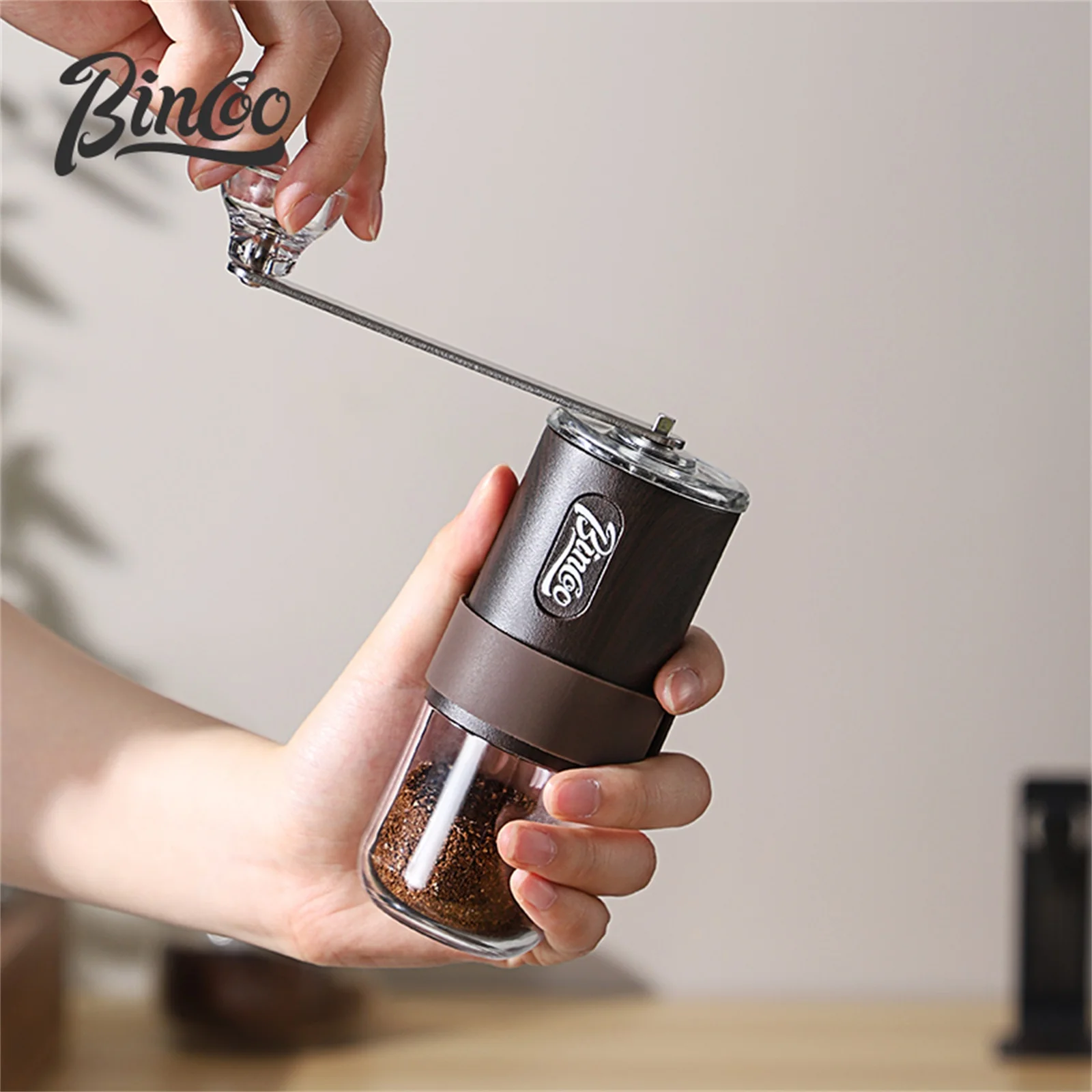 

Керамическая кофемолка Bincoo, регулируемая деревянная портативная ручная мельница для дома и путешествий