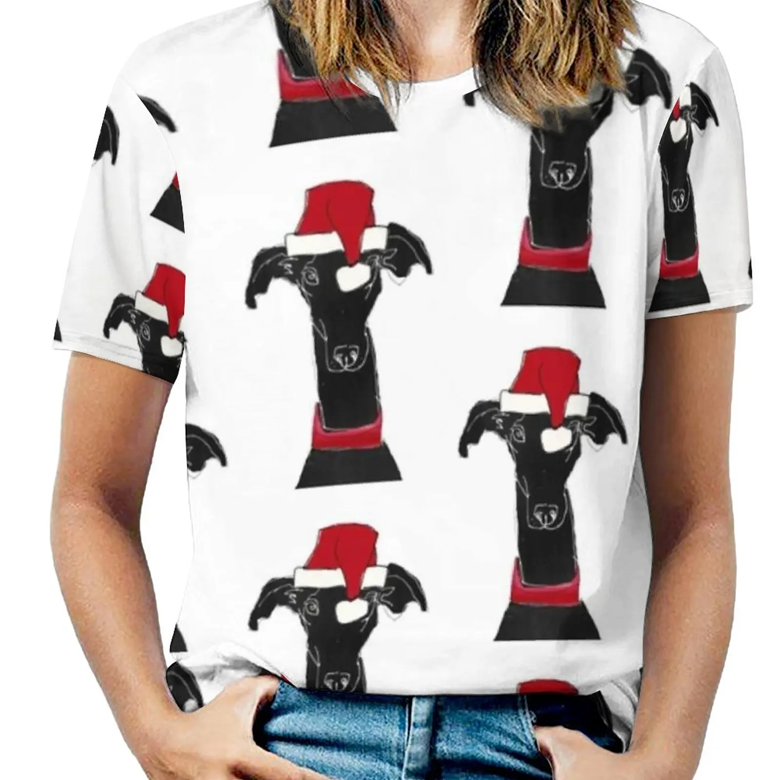 

Greyhound Xmas Woman'S T-Shirt Spring And Summer Printed T Shirts Crew Neck Pullover Top Pixel Christmas Xmas Greyhound Dog