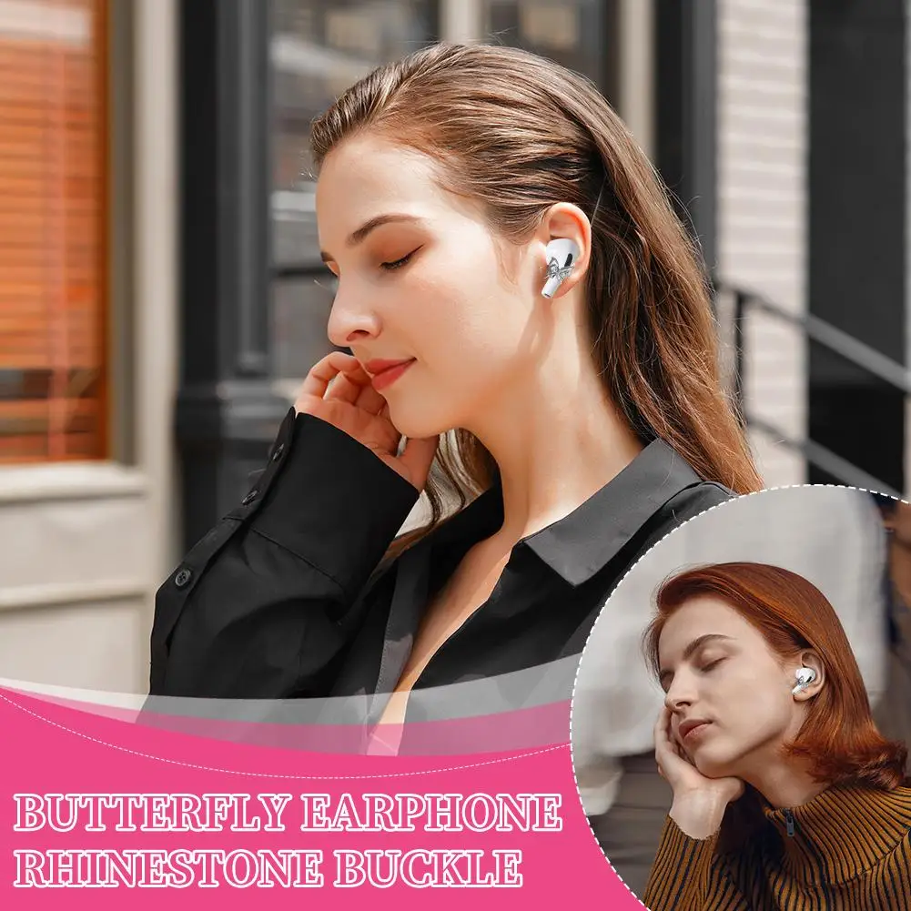 Fashion Diamond Ear Clips With Anti-lost Chain For Earphone Butterfly Shape Decorative Headphone Clip For Airpods