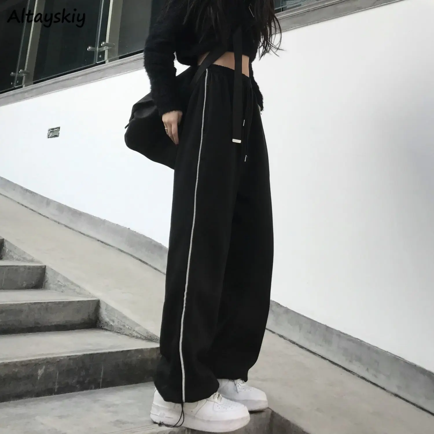 Casual Pants Women Bundle Feet Trousers Design Loose Wide Leg Drawstring Streetwear Joggers Ulzzang BF 2022 Popular All-match