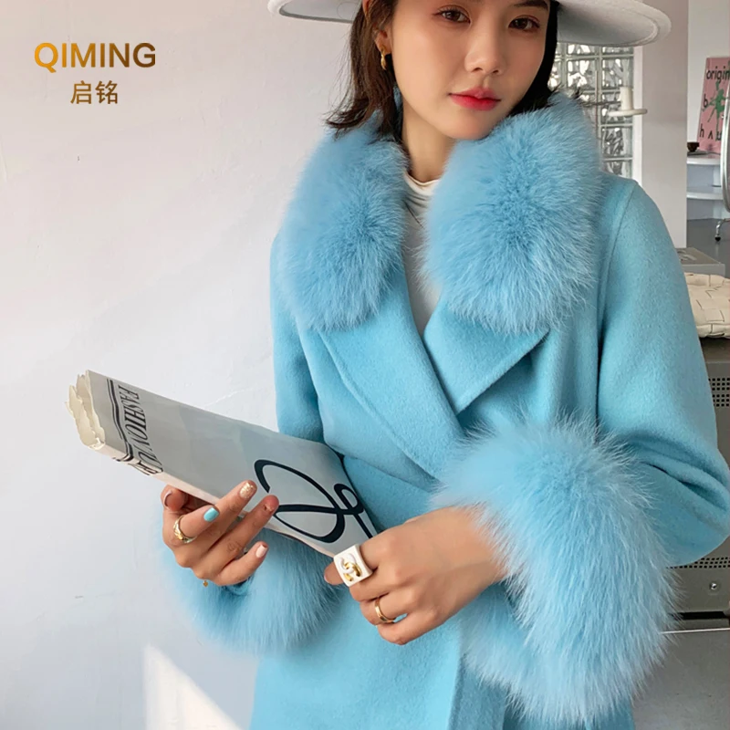 Winter 100% Real Fur Collar Fur Cuffs Set Fox Fur Scarf  Women Coat Decoration Natural Fox Scarves Luxury Thick Shawls And Wraps