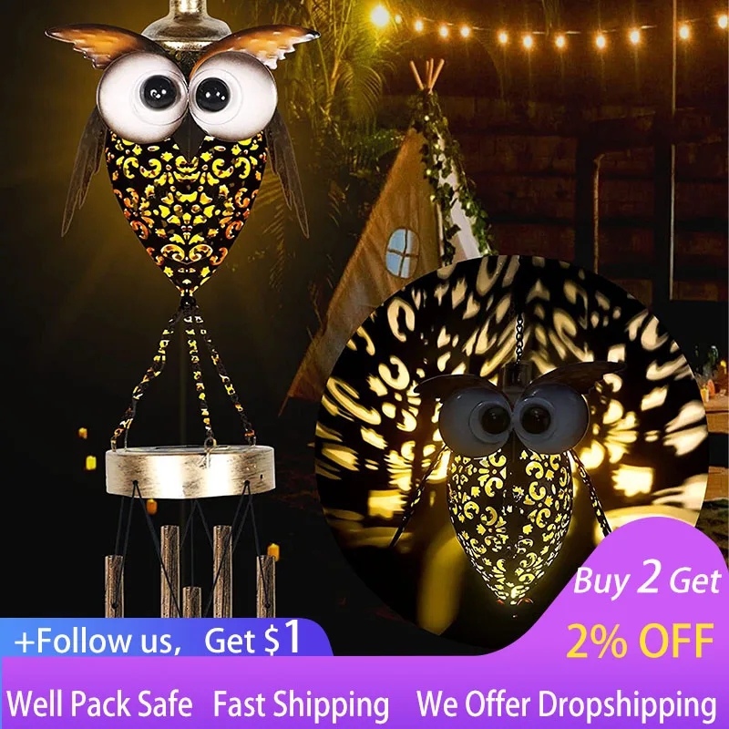 Solar LED Wind Chimes Lights Owl Decoration Light Waterproof Outdoor Garden Balcony Yard Patio Hanging Lanterns Ornaments