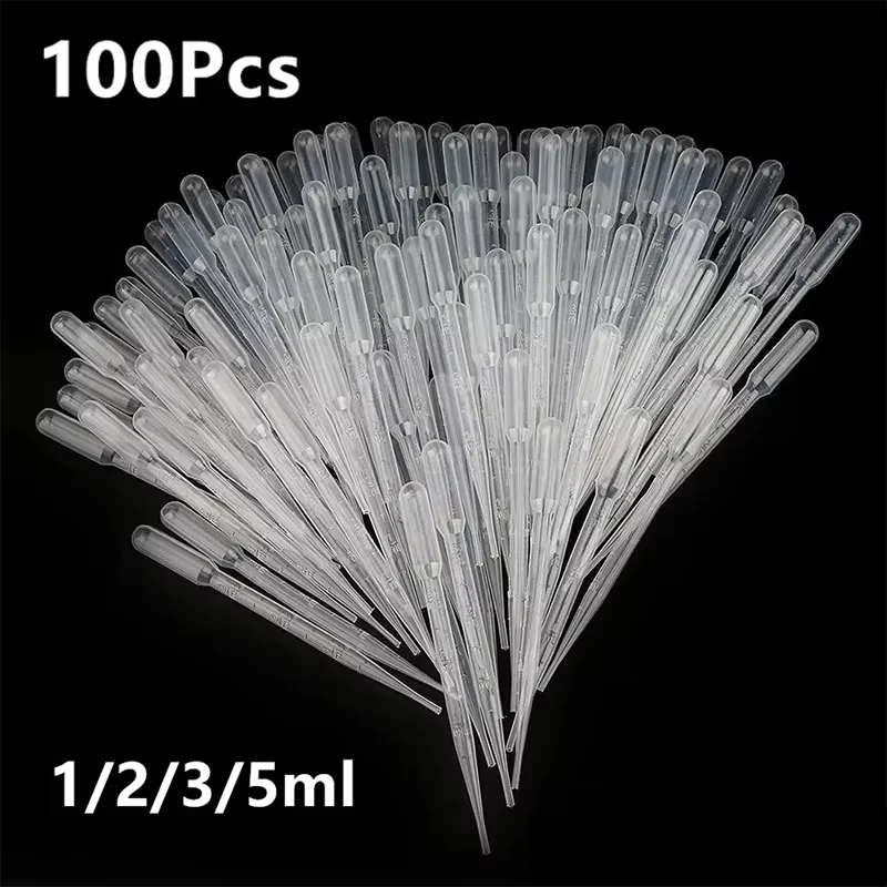 

100Pcs/Lot Laboratory Pipette 1ml 2ml 3ml 5ml Plastic Disposable Graduated Container Liquid Dropper Equipment Straw Makeup Tools