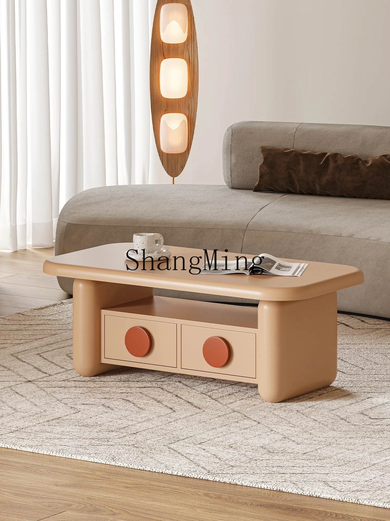 

CL premium exquisite cream style light luxury round storage coffee table living room home modern milk color sunset coffee table