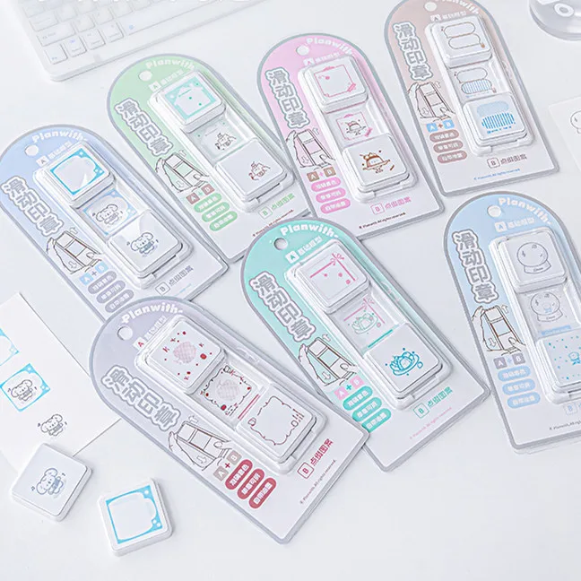 MINKYS New Arrival Cute Sliding Stamp Journal Decorative Stamps Set For Marking Kids Gift School Stationery