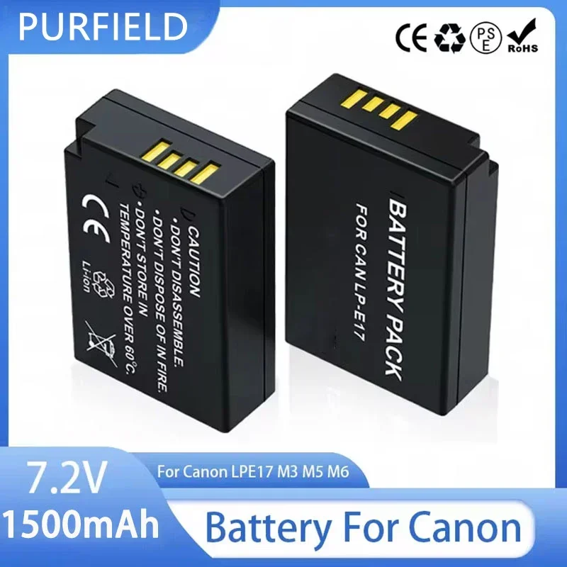 PURFIELD LP-E17 1500mAh Camera Battery+LED Dual USB Charger for Canon EOS R8 RP R50 200D 250D M3 M5 M6 750D 760D T6s 800D T8i