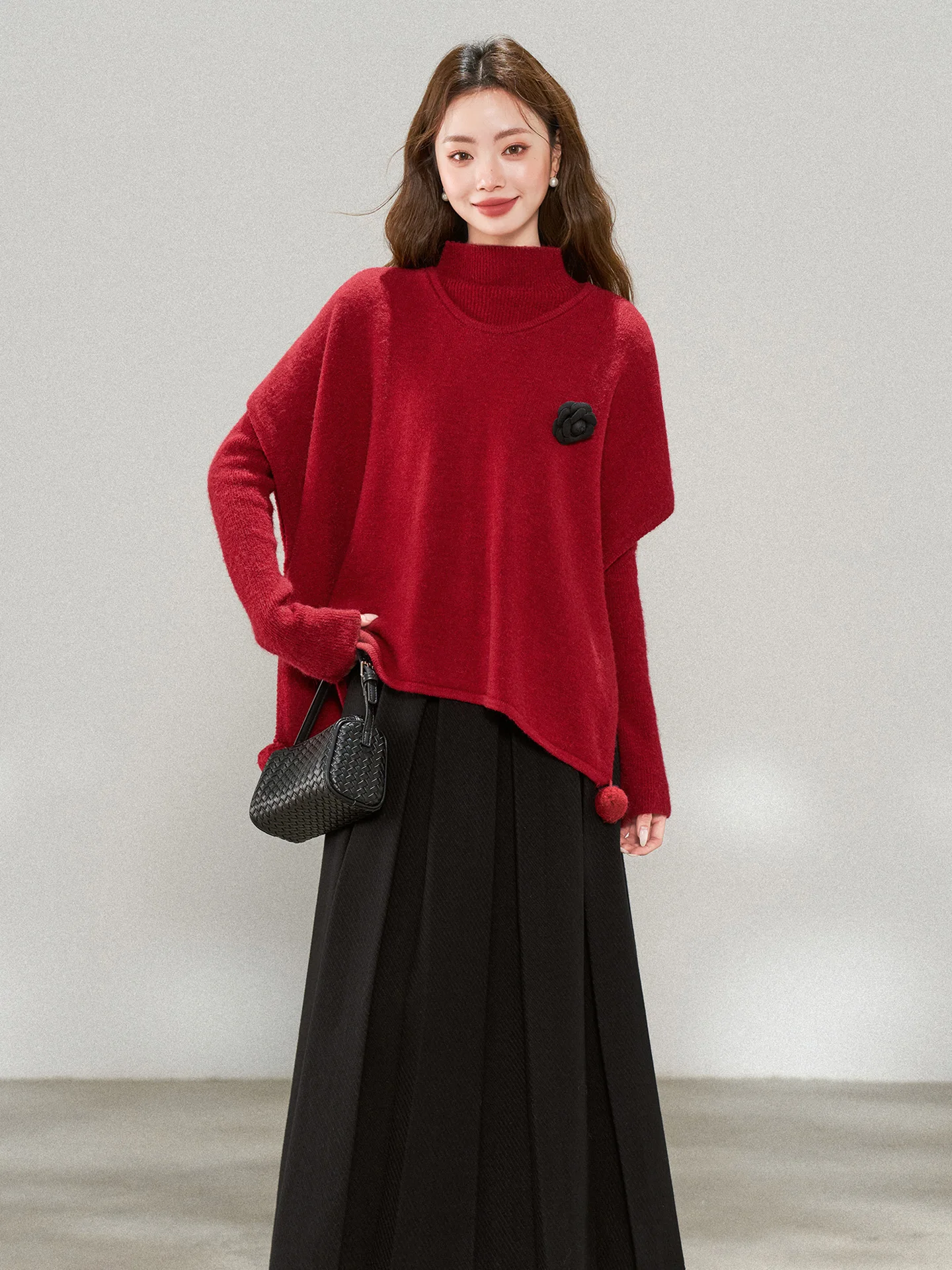 

Новогодний вязаный свитер-накидка, женский осенне-зимний комплект из двух предметов: топ и юбка, модный повседневный стиль