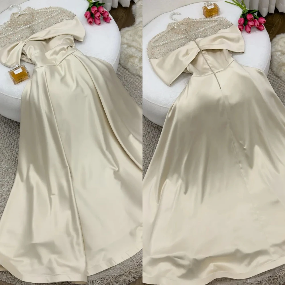 Vestido de fiesta elegante con cuello alto para mujer, lentejuelas/lentejuelas, faldas hasta el suelo de tul, vestido de noche Charmeuse