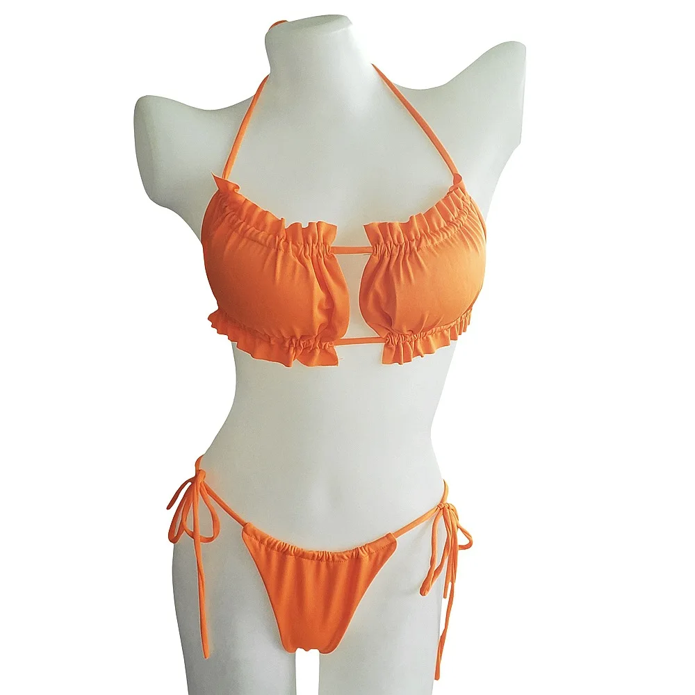 Bikini sin mangas para mujer, traje de baño de dos piezas, Sexy y a la moda, Color sólido, para vacaciones y playa, conjunto de XS-XL