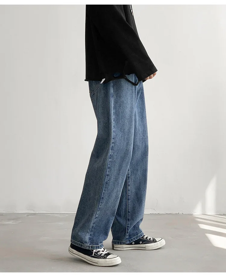AllSeason Casual Soft Men's Cool Boys Loose Jeans Straight Long Pants Button Zipper Solid Pocket Versatile Comfortable