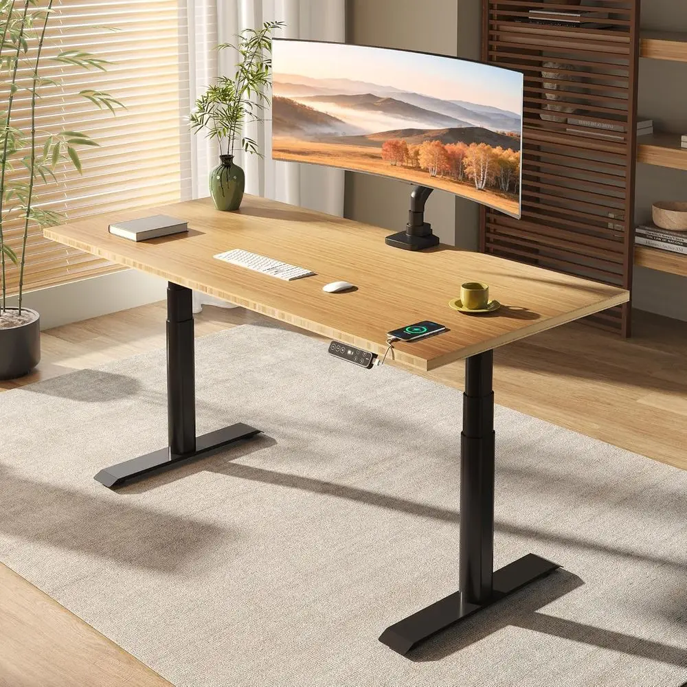 

E6 Pro Oval Leg Dual Motor 3 Stages Bamboo Whole-Piece Electric Standing Desk 72x30 Inch Board Height Adjustable Electric Sit St