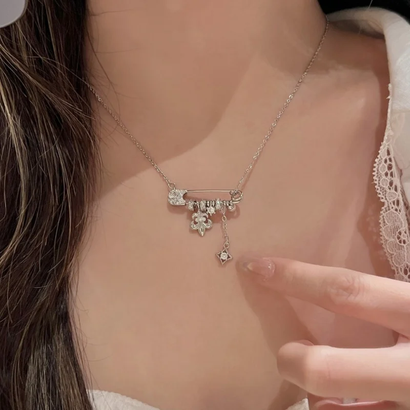 Exquisite Women's 925 Sterling Silver Pin Pendant Necklace