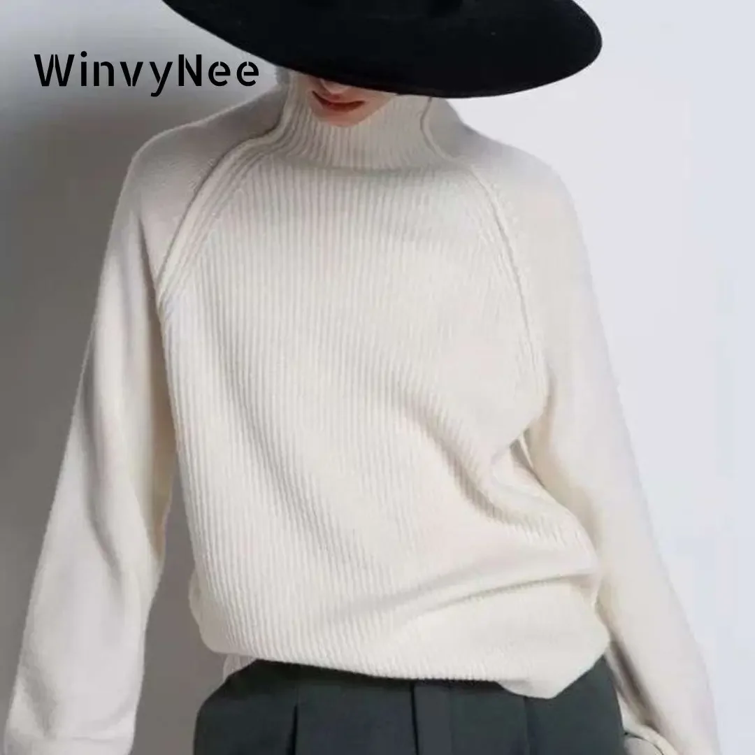 WinvyNee Women’s Clothing White Wool Sweater Turtleneck Casual Loose Outerwears Warm Knitted Pullover Oversize Winter A1003012A