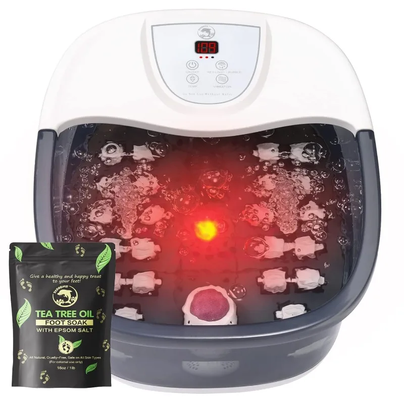 Foot Spa Bath Massager with Heat, Jets, Bubbles, Epsom Salt and Red Light, Foot Soaker with 22 Shiatsu Massage Rollers