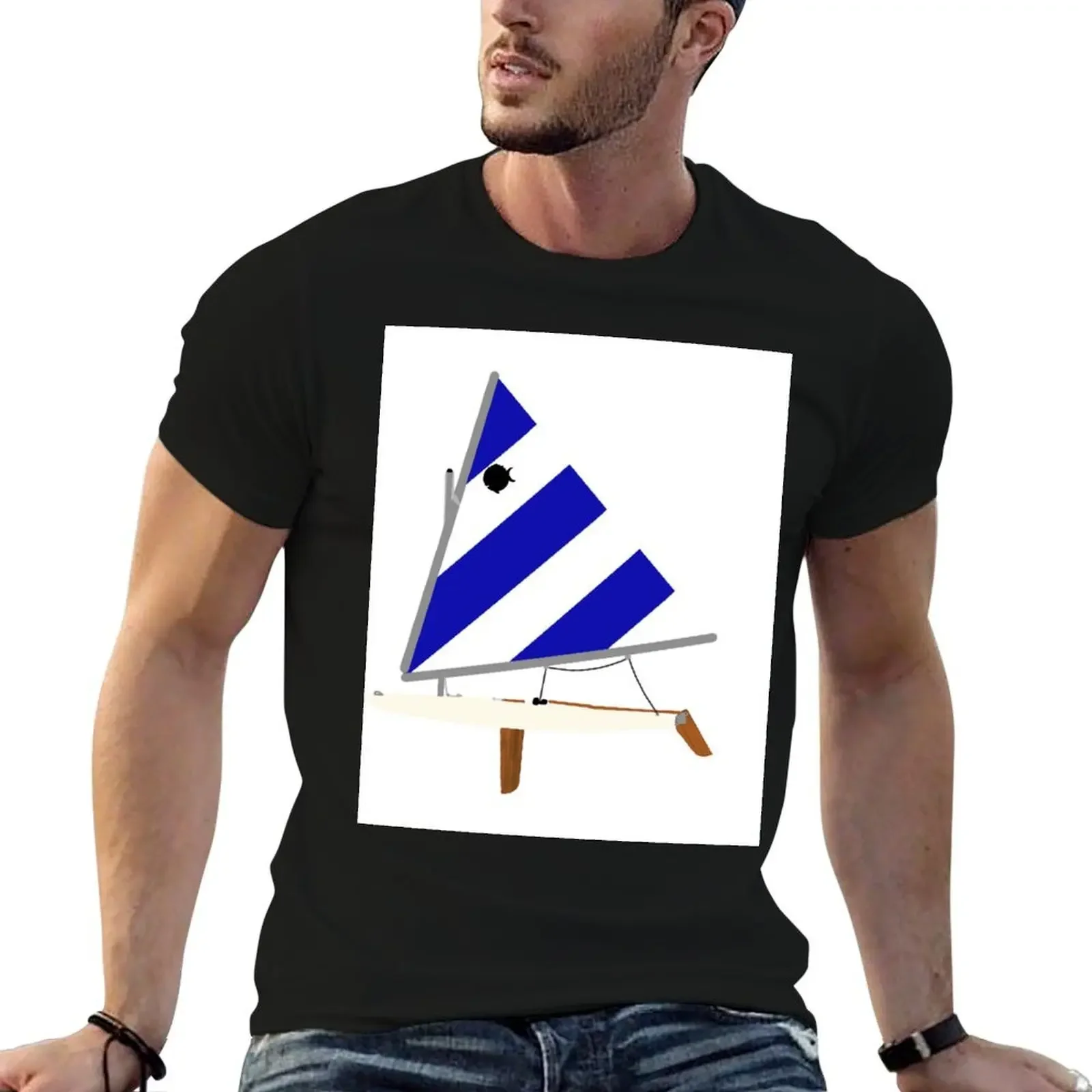 blue/white sunfish sailboat T-Shirt Aesthetic clothing cotton graphic tees customs shirts men graphic