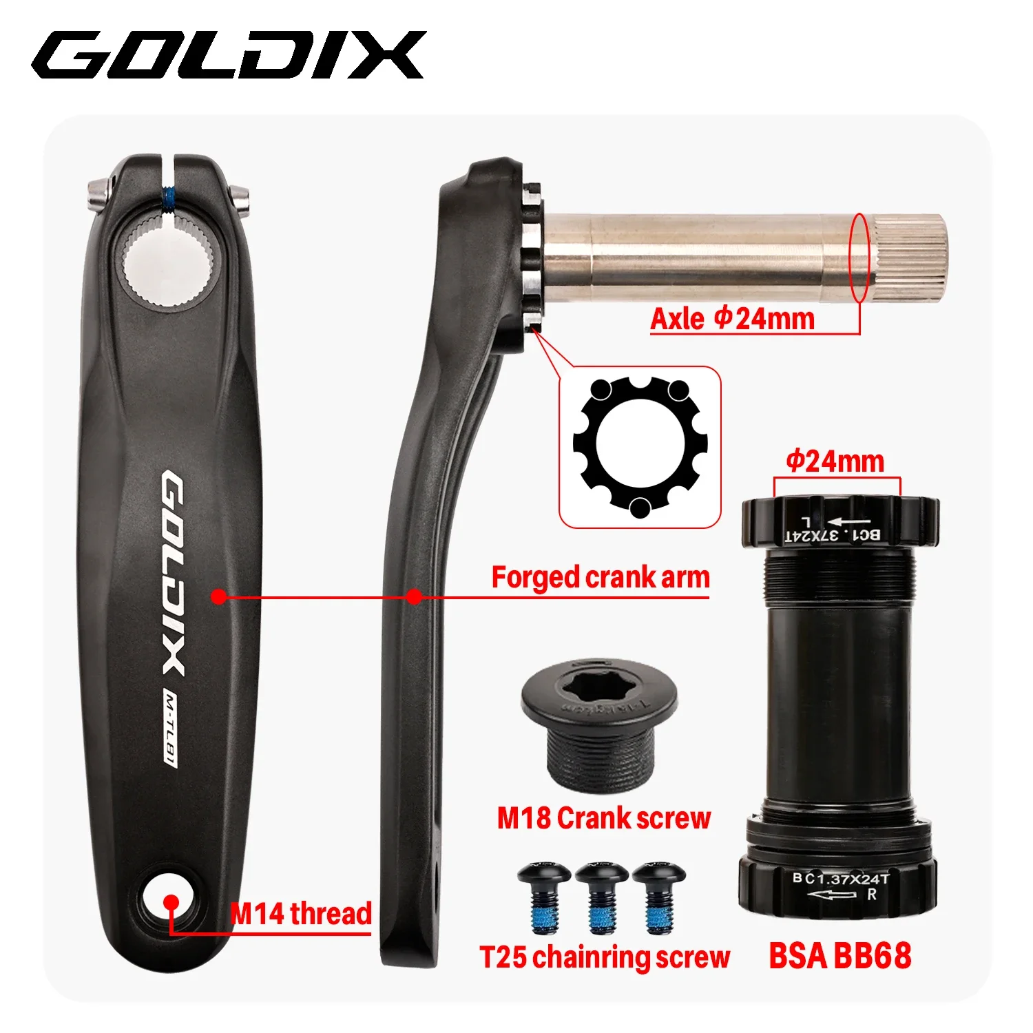 GOLDIX 3 Bolt Direct Mount MTB Crankset 165/170/175mm Forged Alloy High Strength Crank Arm Narrow Wide Chainring for MTB Bike