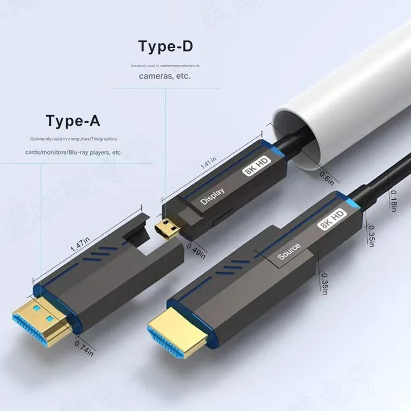 Industrial Grade 8K HDMI 2.1 Fiber Optic Audio Video Cable Displayport to HDMI Cable 8K@60Hz 4K@120Hz Micro HDMI To HDMI-compat