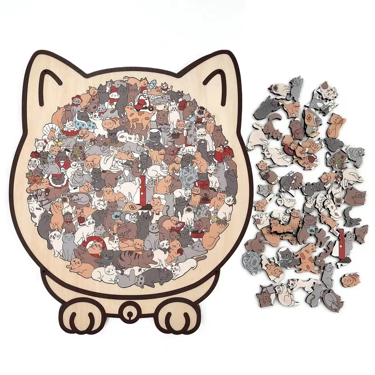 

135 шт. деревянные головоломки в форме кошки, уникальные нерегулярные кусочки головоломки, игры на день рождения, рождественские подарки для любителей кошек, украшения для дома