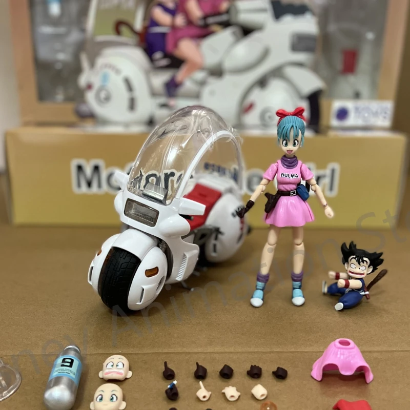 

In Stock Black Hole Dragon Ball Motorbike Girl Capsule No.9 Bulma Goku Suit Shf Action Figures Collection Cute Model Gift