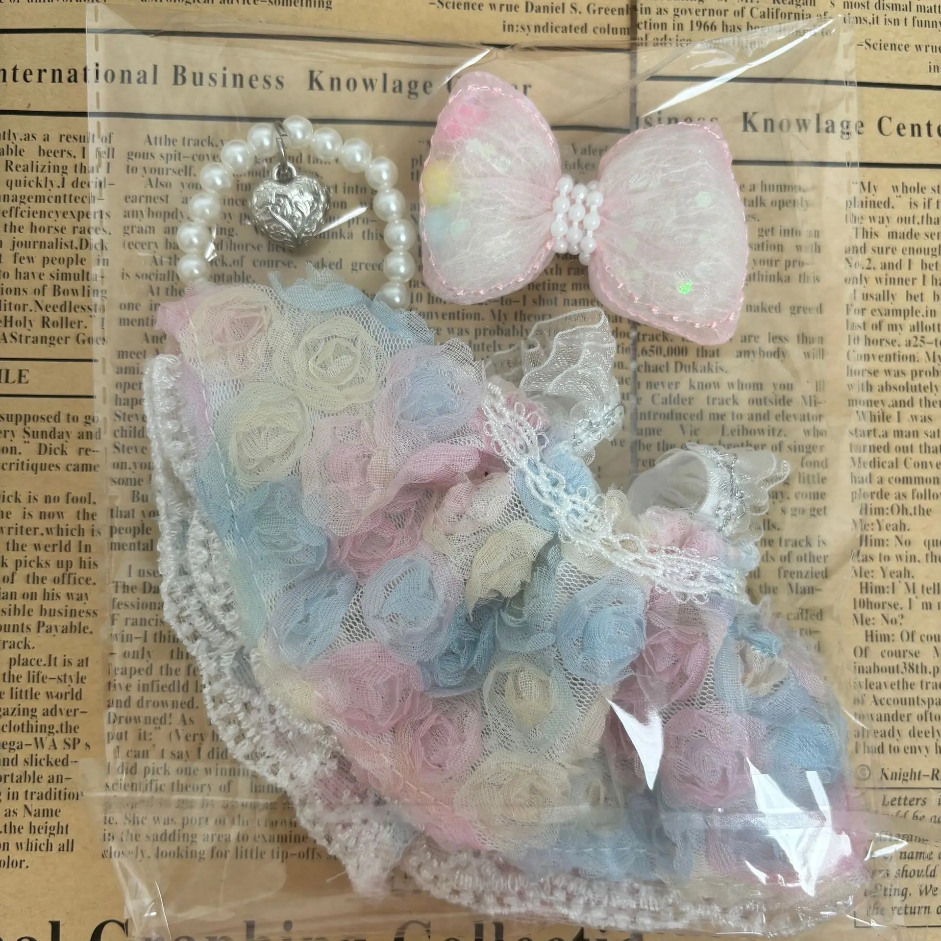 

Clothes For 15/17cm 1st 2nd 3rd Gen Labubu Dolls Sweet Princess Style Rose Puff Skirt With Bow Hair Accessory Pearl Necklace