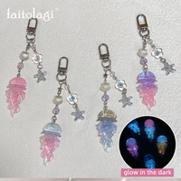 Y2K Jellyfish Starfish Tassel Mobile Key Chain Dopamine Jellyfish Marine Life Phone Charm Keychian Korean Pink Purple Keyring