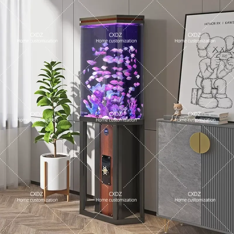 Hailia's new creative fish tank ecological floor living room fish tank small goldfish tank round aquarium
