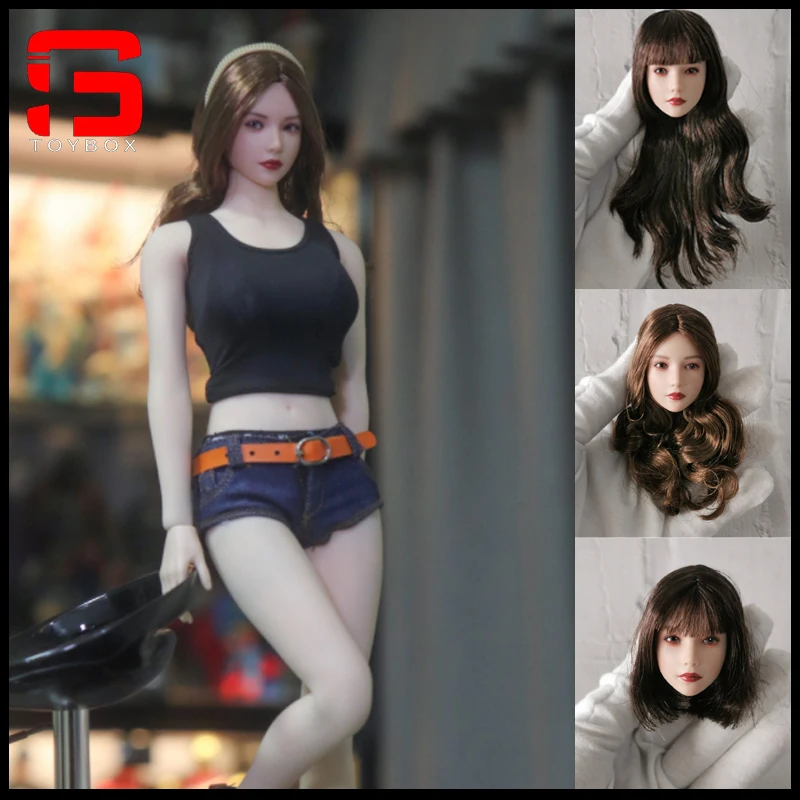 

1/6 Scale Asian Girl Movable Eyes Head Sculpt Carving Model Fit 12'' Female Soldier Pale Skin Action Figure Body Dolls