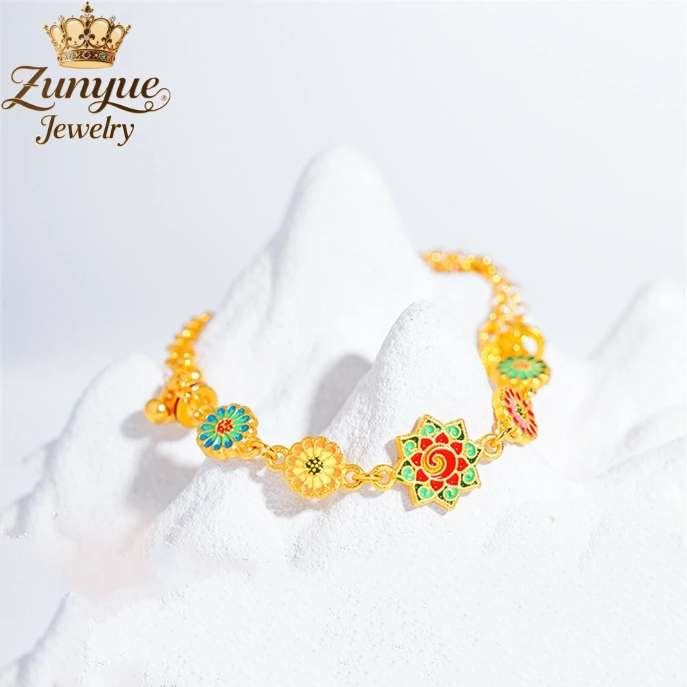 

Высококачественный браслет с песочно-золотой эмалью и подсолнухом, ювелирные изделия роскошного качества, модные украшения, изысканные элегантные подвески, популярные ремесленные изделия