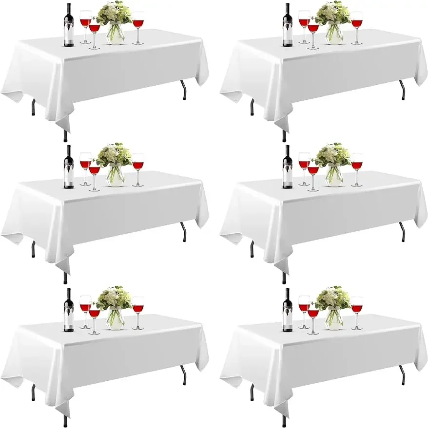 6 Pack Rectangle Table Cloth 60 x 102 inch White 100% Polyester Thickened Fabric for Banquet Wedding Party Rectangular