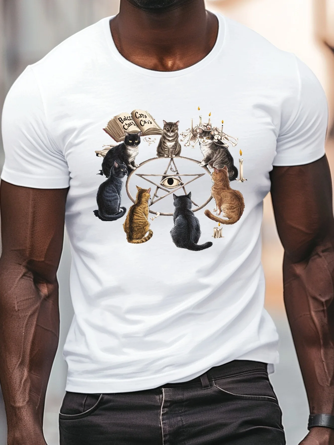 Men's Casual T-Shirt Pentagram Mystical Ritual Print Short Sleeve Lightweight Stretch Fabric Summer Fashion Top