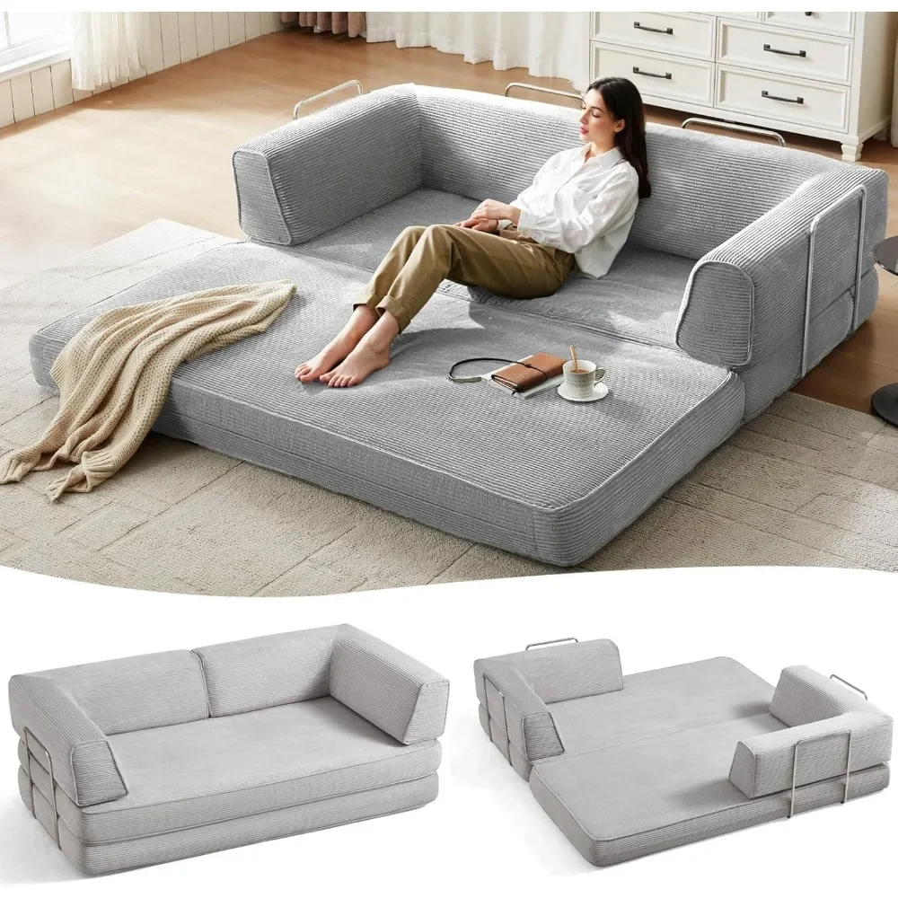 

79'' Convertible Sofa Bed - Sleeper Sofa Compression Folding Loveseat Sleeper - Foldable Corduroy Couch Bed for Living Room