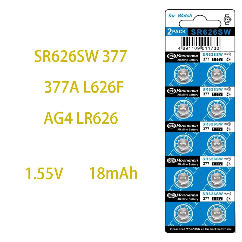 1Card AG4 LR66 377 1.55V Button Batteries For Watch Toys Remote 377A 376 SR626 196 SR626SW CX66 L626 Cell Coin Alkaline Battery