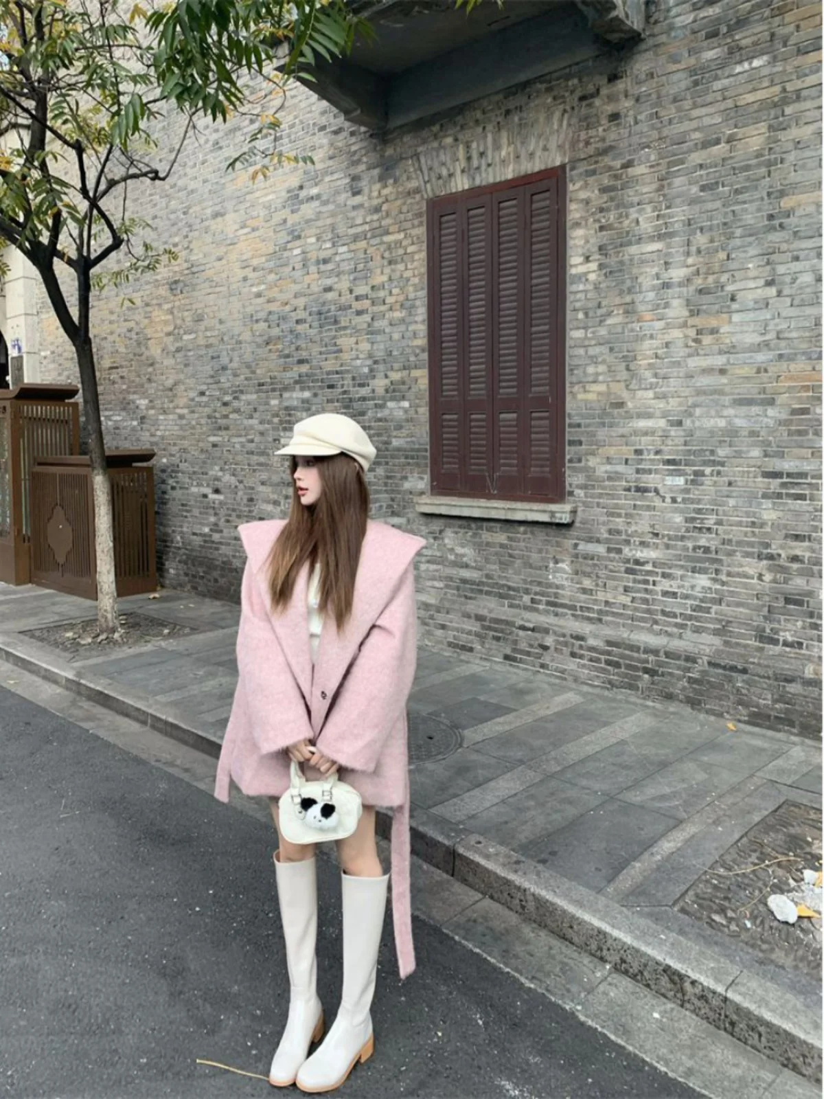 

Женское шерстяное пальто средней длины, осенне-зимнее, новое, свободного кроя, стройнящее, розового цвета, для повседневной носки, длинное, элегантное.