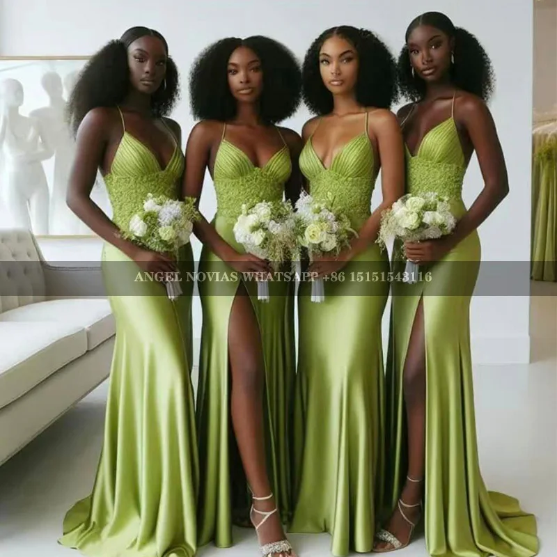 

Green Long Mermaid Bridesmaids Dress Wedding Party Gown Sleeveless Maid Of Honor Dresses vestido de festas elegante casamento