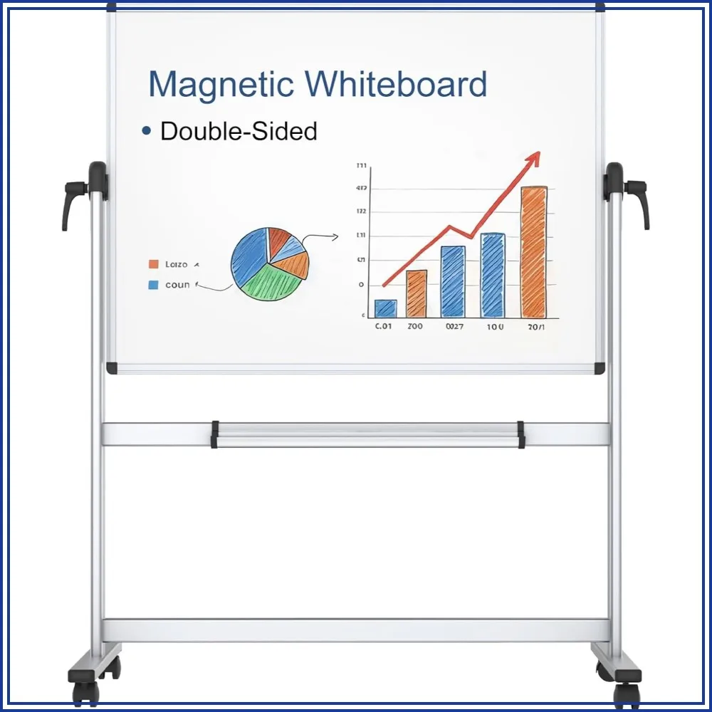 

Double-Sided Magnetic Mobile Whiteboard, 48 x 36 Inches, Aluminum Frame and Stand