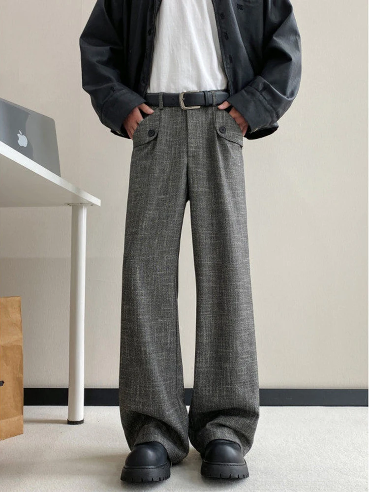 

Casual Men's Wide Leg Pants Flared Straight Cut Loose Fit Spring Autumn High Waist Zipper Closure Iron Free Faionable Trousers