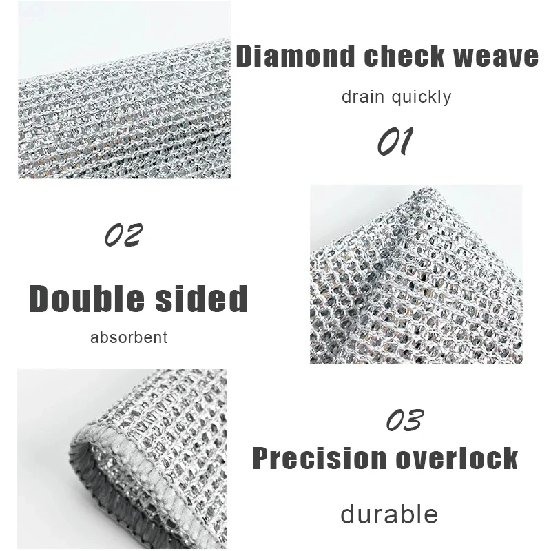 FAIS DU20cm Steel Wire Dishcloths Double-Layer Non-stick Oil Iron Dishrag Kitchen Pan Pot Microwave Stove Cleaning Dishcloth Rag