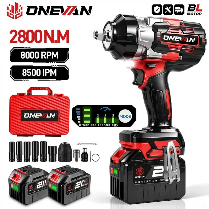 ONEVAN 2800N.M Brushless Electric Impact Wrench 1/2 Inch Cordless Torque Wrench Drill Power Tool For Makita 18V Battery Pin