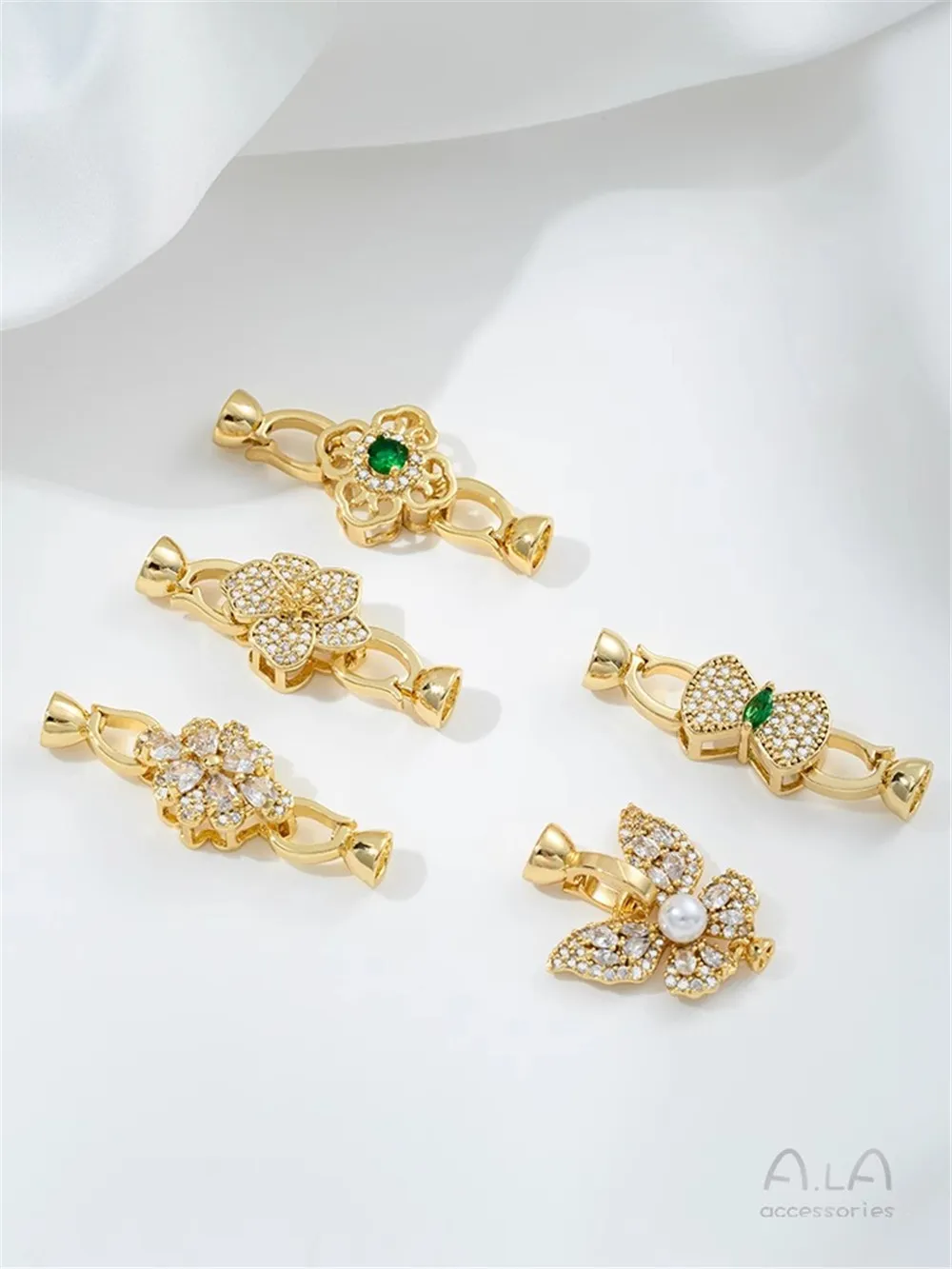 Micro-set Zircon 14K Gold Flower-shaped Butterfly Bow Tie Pearl Buckle DIY Bracelet Necklace Connecting Buckle Accessories