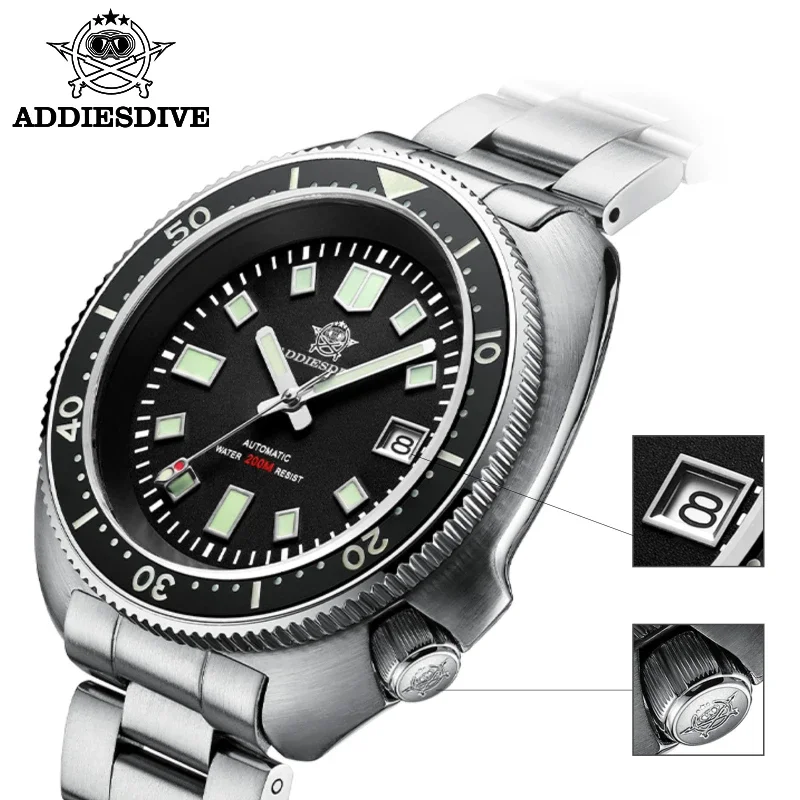 ساعات Addiesdive للرجال من الكريستال الياقوت المقاوم للصدأ NH35 ساعة يد ميكانيكية مضيئة 200 متر مقاومة للماء ساعة ويلارد MY-H8