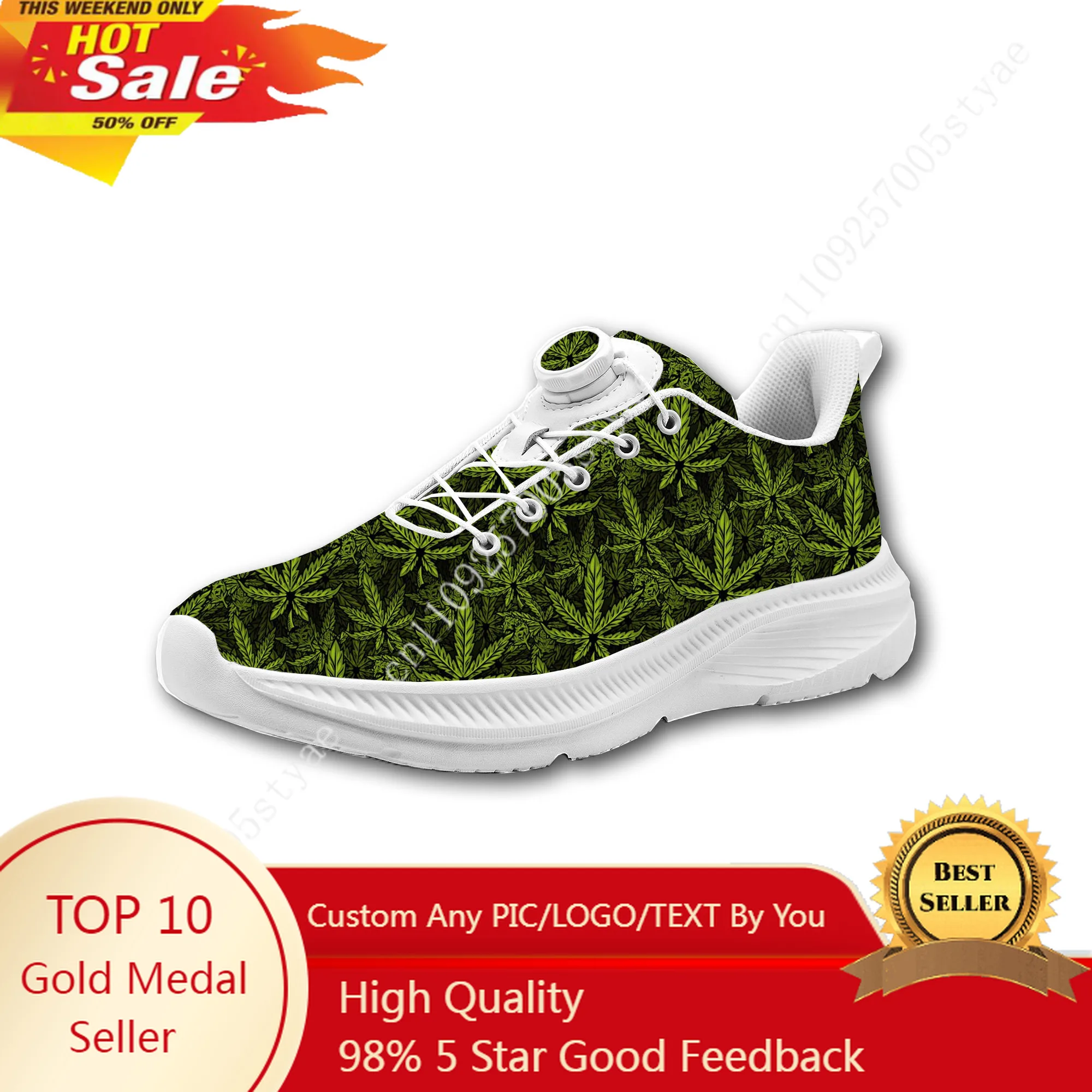 

Leaf Weed Rasta MarijuanaYellow Green Mens Womens Casual Hiking Shoes Laceless Rotating Button Sports Shoes Custom Sneaker