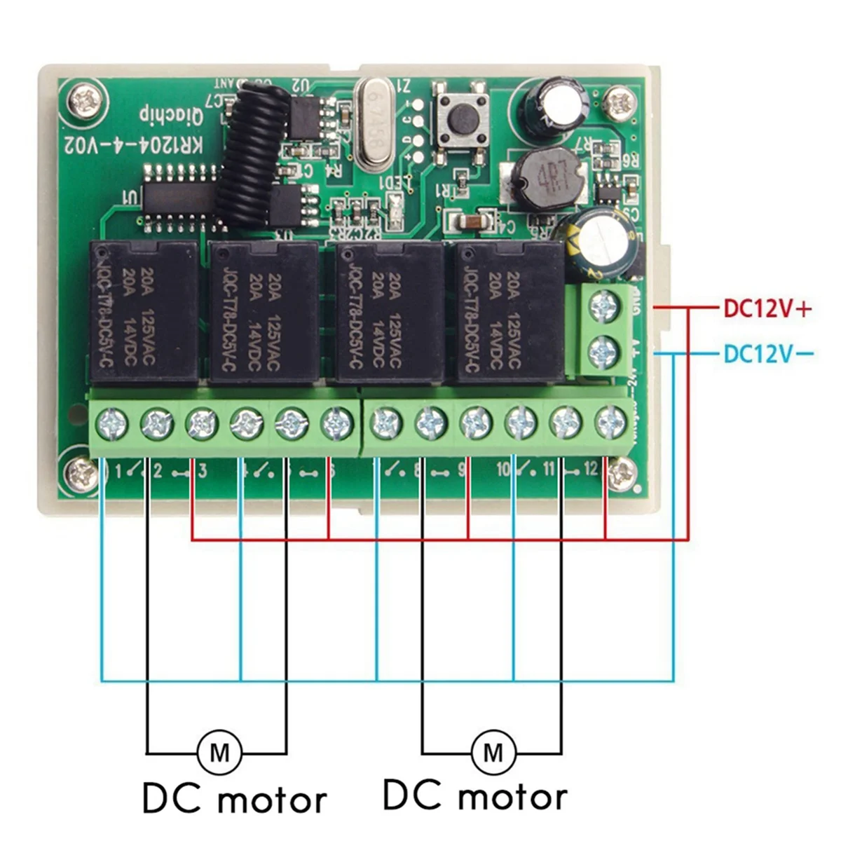 مفتاح تحكم عن بعد ، وحدة ترحيل رباعية الاتجاه ، 4x ، dc12v ، 24v ، 4ch