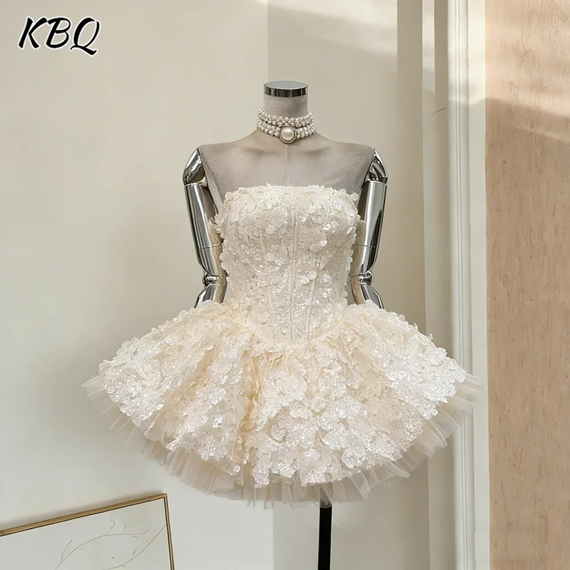 

KBQ Solid Sweet Slimming Backless Spliced Appliques Dresses for Women Strapless Sleeveless High Waist Strap Dress Female Style