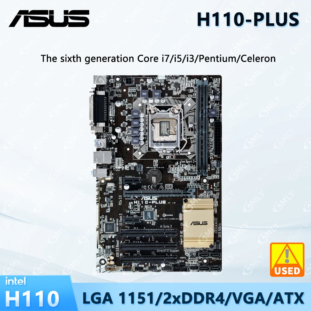 ASUS H110-PLUS Intel H110 ATX Motherboard LGA 1151 6th Gen I7 I5 I3 7500 7700 6500 6300 DDR4 Memoria Ram USB3.0 Gaming NO Kit