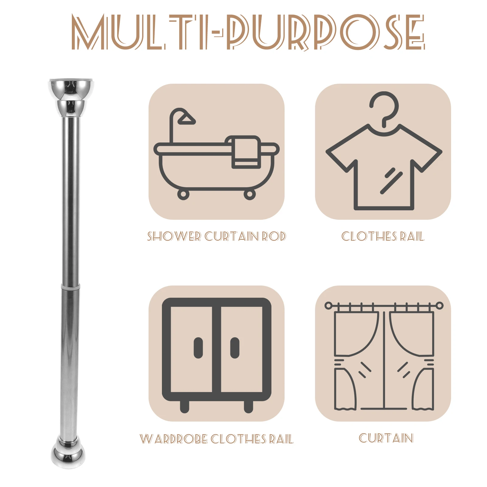 

Stainless Steel Telescopic Pole Adjustable Spring Tension Rod for Shower Curtain Door No Drill Easy Install Curved Black