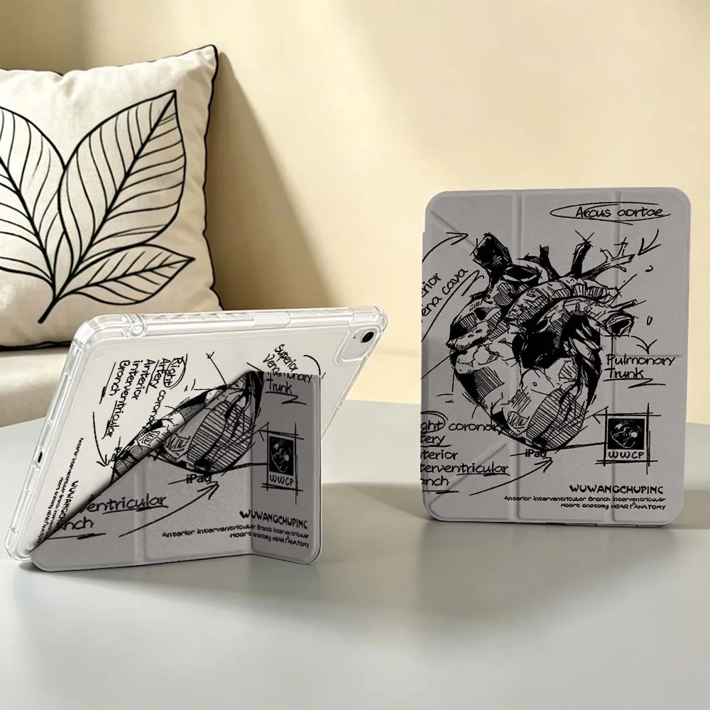 Cartoon Human Heart Sketch Soft For Apple iPad Air A16 4 12th 11th 10th 7th 11 12.9 13 10.5 inch Gen 3Y Tablet Case