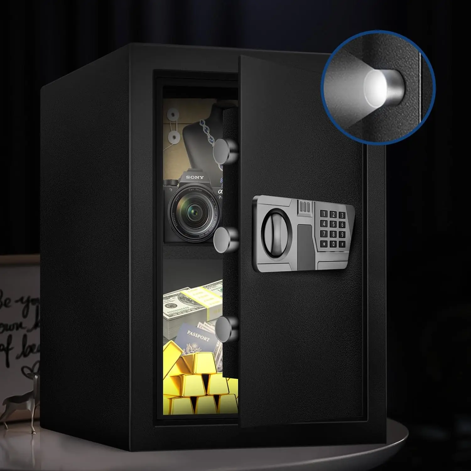 3.0 Cu Ft Large Safe Box For Home Documents with Type-C External Power - Steel Fireproof Security Safe Lock Box with Electronic