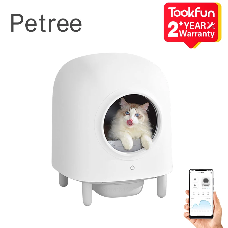 Tookfun Petree Fully Automatic Cat Litter Box Smart Cat Toilet Sensor Cleaning Shovel Deodorizing 56L Low Noise Tuya 2.4G