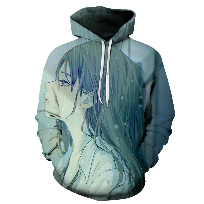 

rain Cartoon anime New Fashion Men's Hoodie 3D Tearful Girl Pattern Loose Fall Sweatshirt Men's Street Hoodie Funny Hoodie Brand