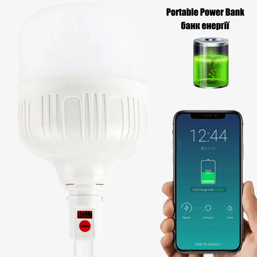 200W Portable Camping Lantern USB Rechargeable Light Bulb With Powerful Battery18650 Tent Lamp Power Bank Emergency Lighting